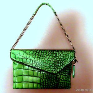 Henri Bendel Leather Fold-Over Handbag • Mock Croc